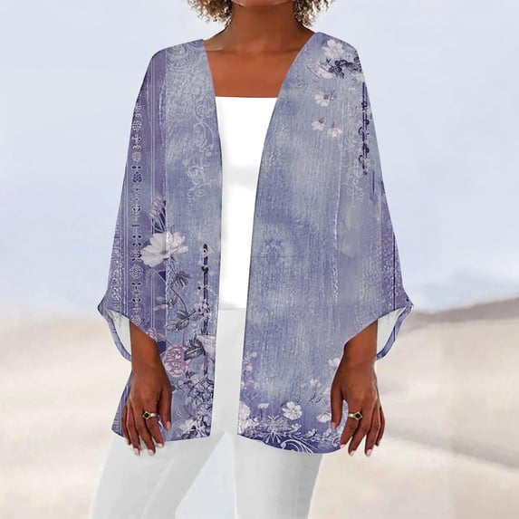 Axiiglly Cardigan for Women Plus Size Lightweight Cardigans Autumn Casual Comfy Puff Sleeve Open Front Tops Floral Print Loose Swim Beach Bathing Suit Cover Up
