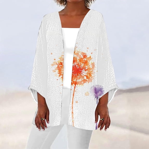 Axiiglly Cardigan for Women Plus Size Lightweight Cardigans Autumn Casual Comfy Puff Sleeve Open Front Tops Floral Print Loose Swim Beach Bathing Suit Cover Up