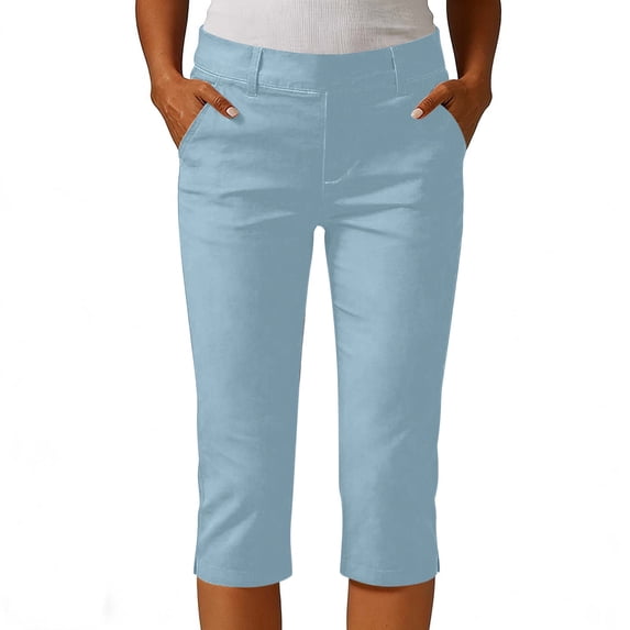 Axiiglly Cargo Capris for Women 2026 Elastic Waist Slim Stretchy Cargo Hiking Cropped Pants with Pockets, S-3XL