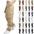 thumbnail image 1 of Axiiglly Cargo Pants Women Button Zip High Waist Work Pants with Multi Pockets Plus Size Climbing Hiking Athletic Trousers S-3XL, 1 of 9