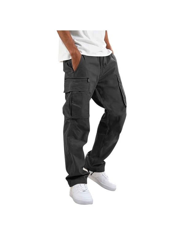 Cargo Pants for Men, Casual Cotton Elastic Waist Straight Leg Outdoor Hiking Work Pants with Multi Pockets M-3XL