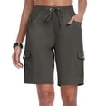 thumbnail image 1 of Axiiglly Cargo Shorts Women Drawstring Elastic Waist Bermuda Cargo Hiking Shorts Knee Length 6 Pockets Long Shorts, S-2XL, 1 of 8