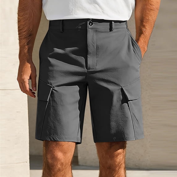Axiiglly Cargo Shorts for Men Elastic Waist Zipper Button 4 Pockets Quick Dry Summer Beach Hiking Bermuda Shorts, S-3XL