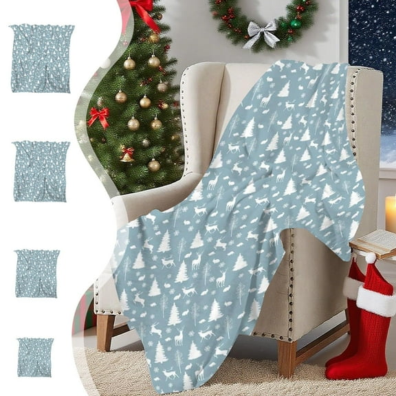 Axiiglly Christmas Blanket, Throw Blanket Comfort Velvet Touch Cute Xmas Tree Print, Christmas Throw Blanket for Couch Living Room Sofa Bed(28"x39", Blue)