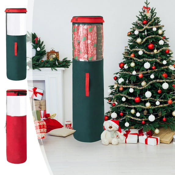 Axiiglly Christmas Wrapping Paper Storage Container Premium Tear-Proof Fits 24 Rolls Non-woven Gift Wrapping Paper Organizer Storage Bags with Durable Handles Zippered for Holiday Party