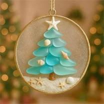 Axiiglly Circle Xmas Tree Sea Glass Decor, Christmas Decorations Acrylic Friendship Keepsake Hanging Ornaments for Xmas Tree, Art Sea Glass for Best Friends Christmas Birthday Gifts Decor