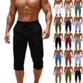 thumbnail image 1 of Axiiglly Cotton Linen Capris for Men Drawstring Elastic Waist Summer Lounge Beach Vacation Cropped Pants with Pockets, S-3XL, 1 of 9