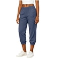 thumbnail image 1 of Axiiglly Cotton Linen Pants for Women Elastic Waist Casual Loose Capris Solid Outdoor Workout Trousers with Pockets XS-XL, 1 of 8