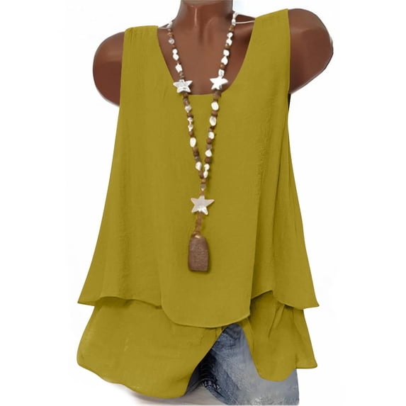 Axiiglly Cotton Linen Tank Tops for Women 2026 Summer Sleeveless Casual Loose Double Layer Flowy Linen Shirts, S-2XL