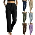 thumbnail image 1 of Horkkom Cotton Pants for Women Elastic Waist Straight Leg Pants Solid Color Drawstrings Pants Outdoor Casual Beach Hiking Pants with Pockets, 1 of 7