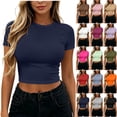 thumbnail image 1 of Axiiglly Crop Tops for Women Short Sleeve Slim Stretch Basic Tees Trendy Casual Cropped T Shirts, S-XL, 1 of 6