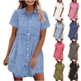 thumbnail image 1 of Horkkom Denim Dress for Women Button Down Short Sleeve Mini Shirt Dresses Summer Holiday Casual Sundresses S, 1 of 10