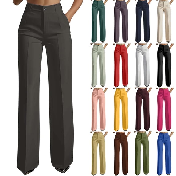 Axiiglly Dress Pants Women Wide Leg High Waisted Zipper Button Stretch Suit Pants with Pockets Business Office Pants, S-3XL