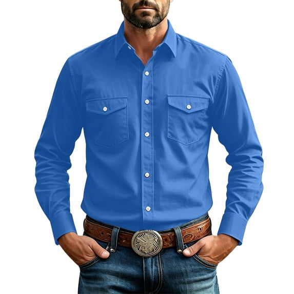 Axiiglly Dress Shirts for Men Long Sleeve Button Down Western Shirts Solid Business Wedding Regular Fit Blouses with Pockets