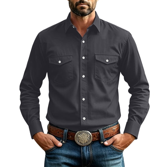 Axiiglly Dress Shirts for Men Long Sleeve Button Down Western Shirts Solid Business Wedding Regular Fit Blouses with Pockets