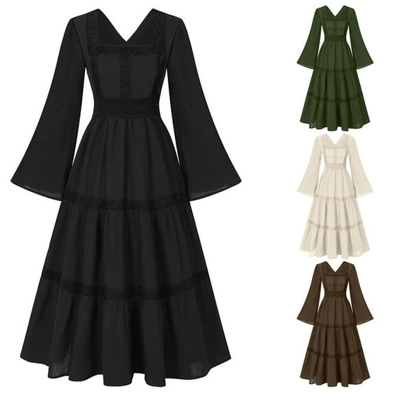 Axiiglly Dresses for Women Long Flare Sleeve Maxi Dress V Neck Party Dress Smocked Waist Bohemian Dress