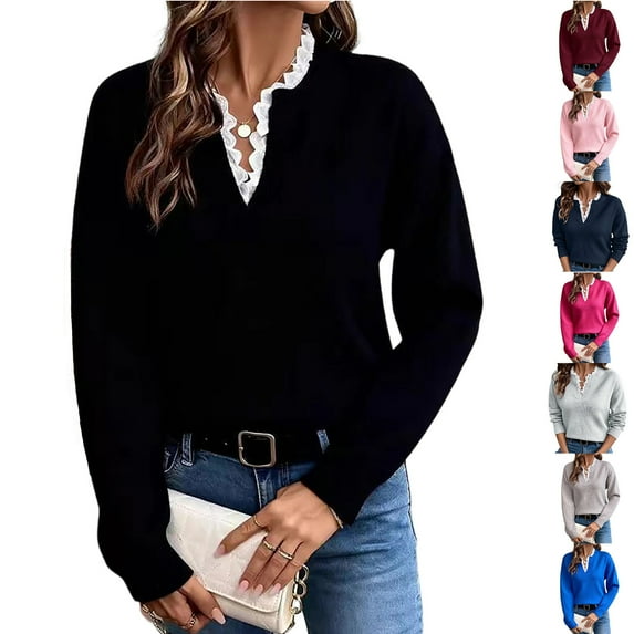 Horkkom Fall Sweaters for Women Soft Comfy Pullover Sweaters Casual V Neck Sweaters S