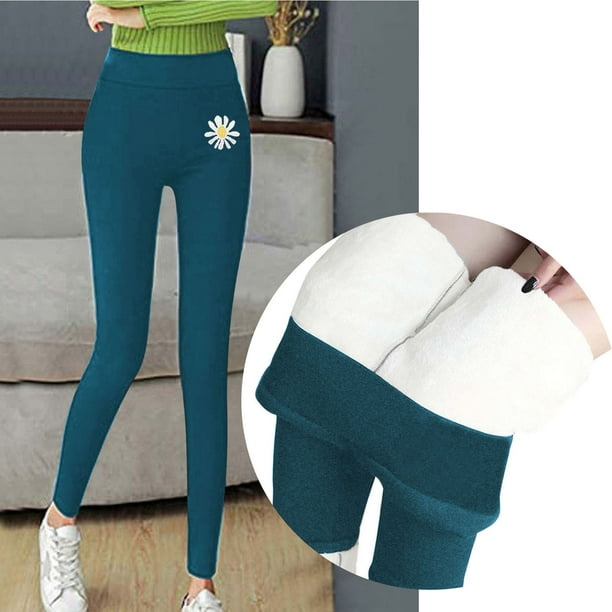 Axiiglly Fleece Lined Leggings Women Floral Print Plus Size Leggings Bottom Comfy Warm Plush Snow Pants for Cold Weather Thermal High Waist Yoga Pants Winter Thick Activewear Leggings on Clearance Wal...