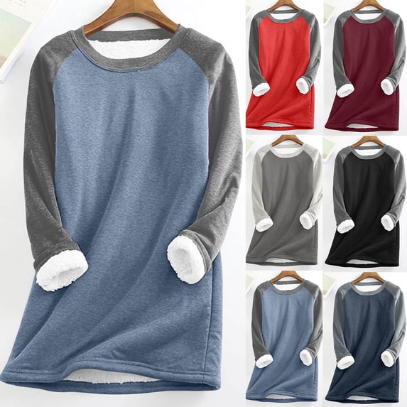 Horkkom Fleece Sweatshirts for Women Casual Pullover Crewneck Sweatshirts Winter Warm Sweatshirts L