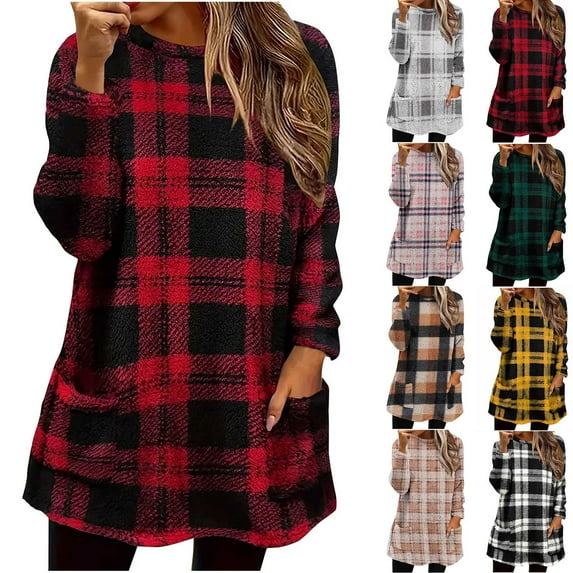 Horkkom Fleece Sweatshirts for Women Flannel Pullover Sweatshirts Winter Warm Sweatshirts with Pocket L