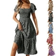 thumbnail image 1 of Horkkom Floral Dress for Women Short Sleeve A Line Midi Dresses Summer Casual Pleated Dress S, 1 of 6