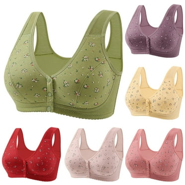 Axiiglly Front Closure Bras for Women No Underwire Padded Bra Plus Size Push Up Bra with Support Floral Print Full Coverage Underoutfit Bras Comfortable Sleep Everyday Bras on Clearance