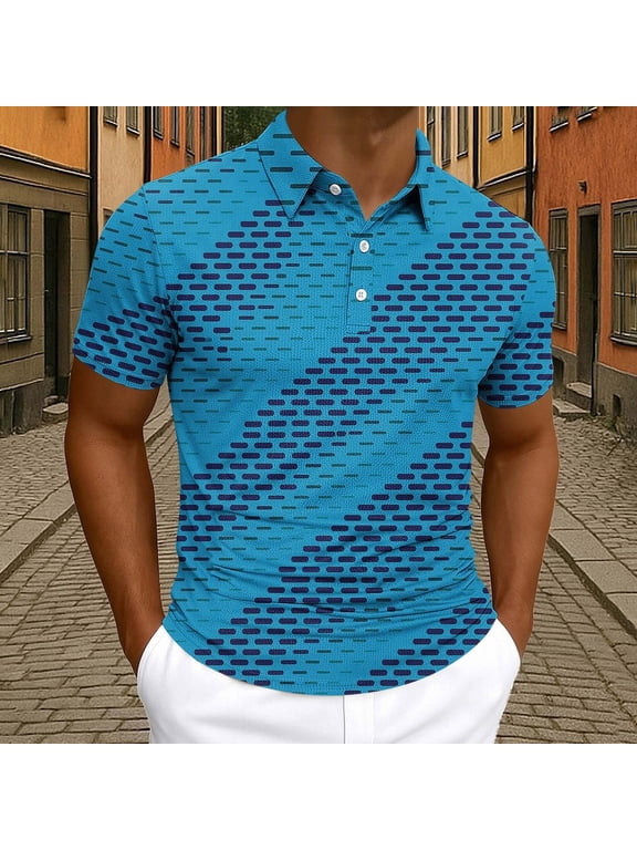 Golf Shirts for Men Short Sleeve Printed Sweat Wicking Short Sleeve Quick Dry Collared Button Outdoor Sports Casual Tee, S-3XL