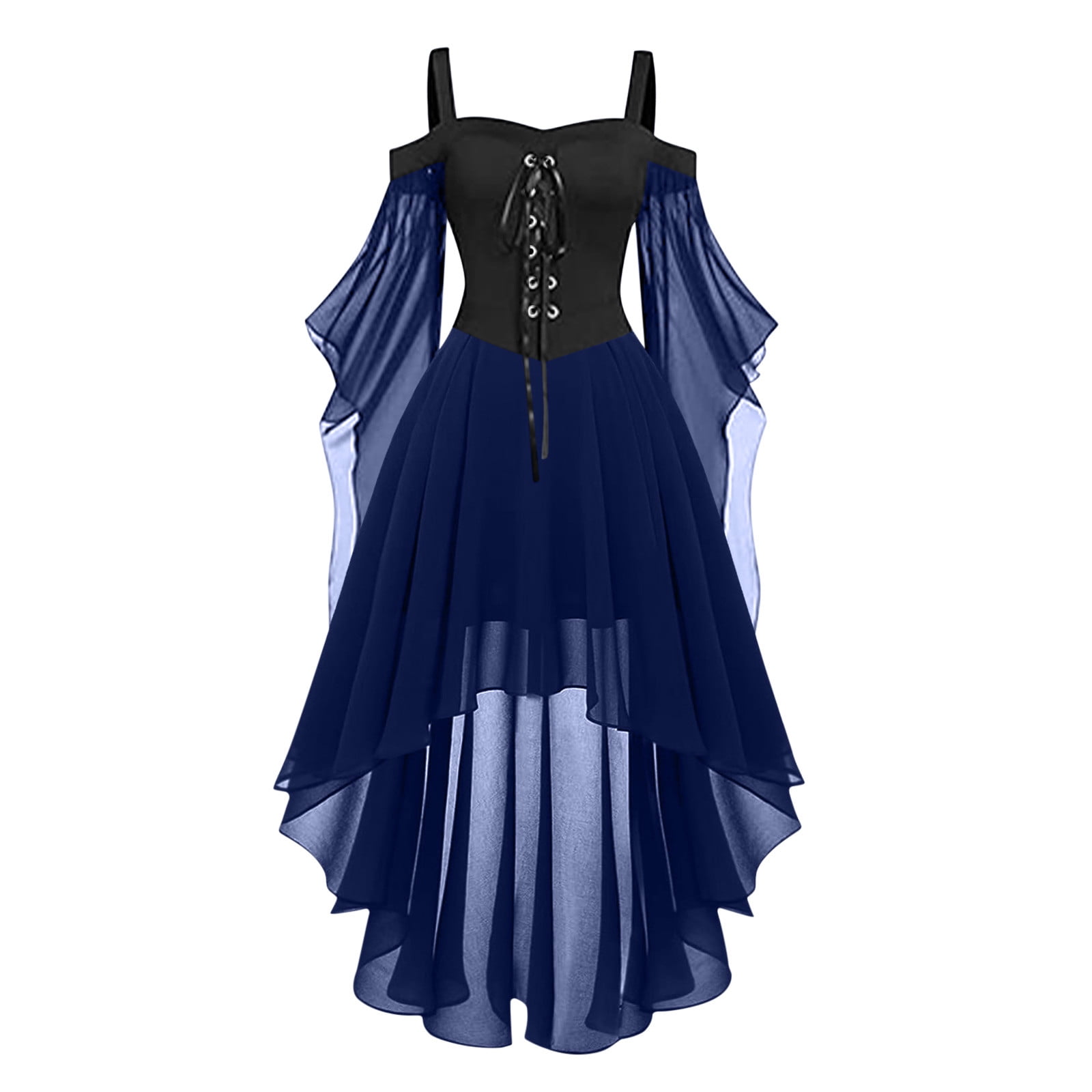 Axiiglly Gothic Dress for Women Cold Shoulder Plus Size Midi Dresses Corset  Flare Sleeves Mesh Patchwork Flowy Dress Ruffle Renaissance Goth Punk Party  Dress - Walmart.com