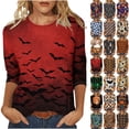thumbnail image 1 of Axiiglly Halloween Shirts for Women Plus Size 3/4 Sleeves Round Neck Print Tops Casual Loose Graphic Tees S-5XL, 1 of 6