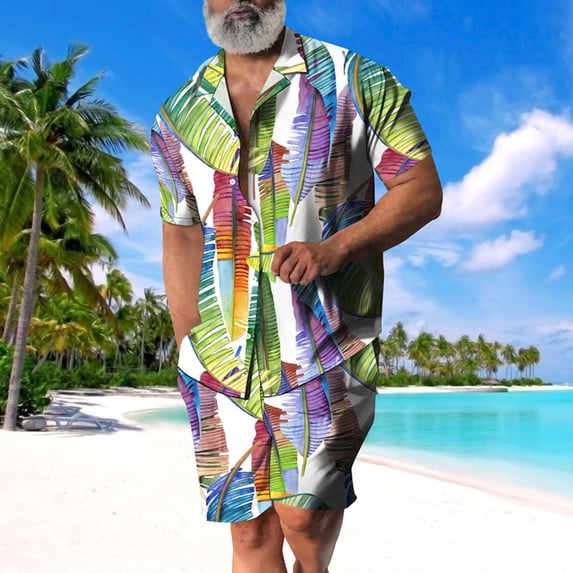 Axiiglly Hawaiian Shirt for Men Casual Button Short Sleeve Shirts Set Floral Printed Shorts Beach Tropical Matching Hawaiian Outfits