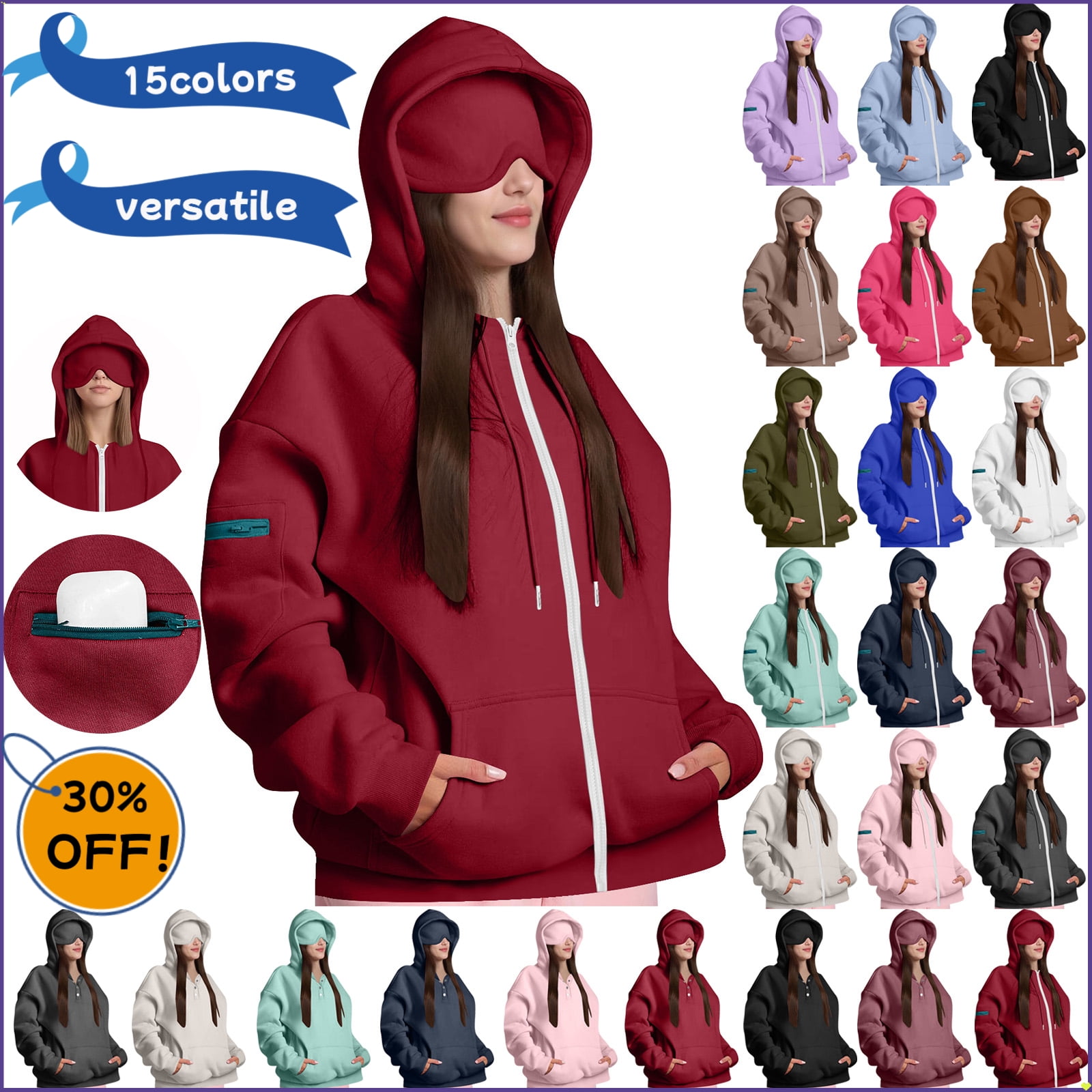 Travel Hoodie Damen Mit Eingebauter Augenmaske - Oversize Sweatshirt Für Flugreisen & Entspannung