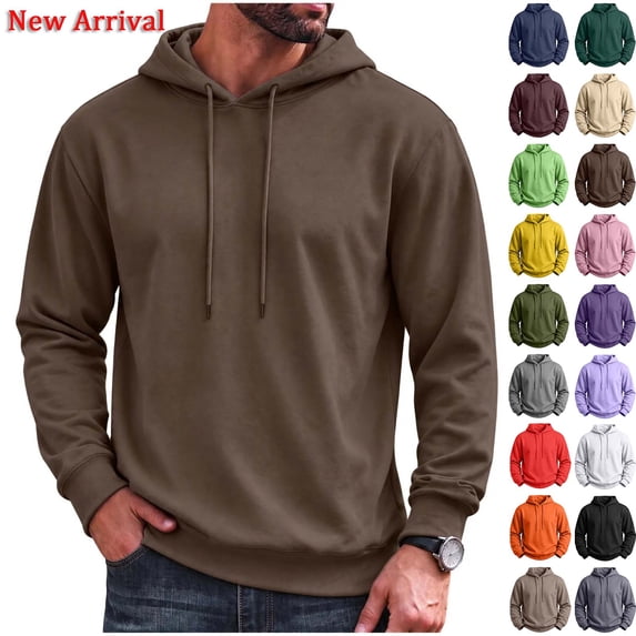 Axiiglly Hoodies for Men Drawstring Long Sleeve Brown Pullover Sweatshirt with Pockets Casual Trendy Big & Tall Hoodies S-3XL