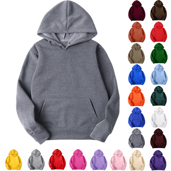 Axiiglly Hoodies for Women, Casual Long Sleeve Dark Gray Hooded Sweatshirts with Pockets, Plus Size Comfy Trendy Pullover Tops, L