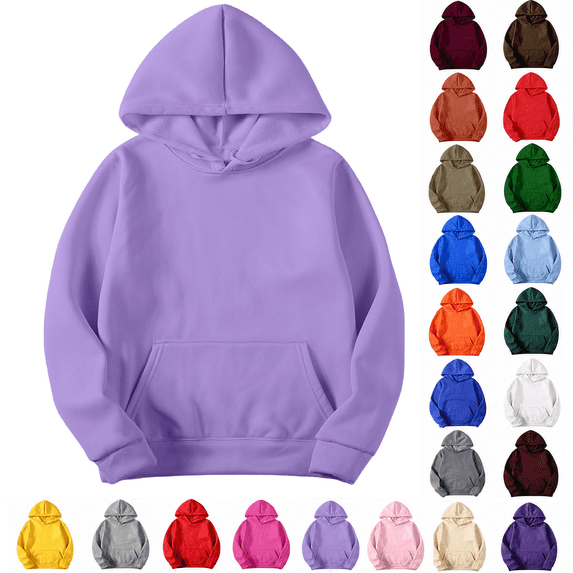 Axiiglly Hoodies for Women, Casual Long Sleeve Purple Hooded Sweatshirts with Pockets, Plus Size Comfy Trendy Pullover Tops, M