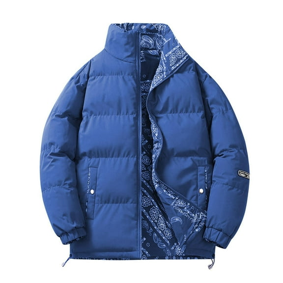 Axiiglly Jackets for Men Zipper Up Warm Winter Jackets Printed Patchwork Puffer Jacket Outdoor Plus Size Work Coats Casual Comfy Wind Breaker Jackets with Pockets