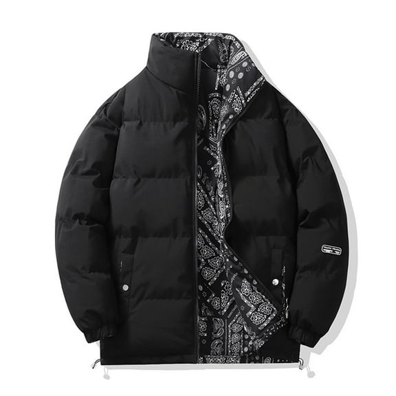 Axiiglly Jackets for Men Zipper Up Warm Winter Jackets Printed Patchwork Puffer Jacket Outdoor Plus Size Work Coats Casual Comfy Wind Breaker Jackets with Pockets