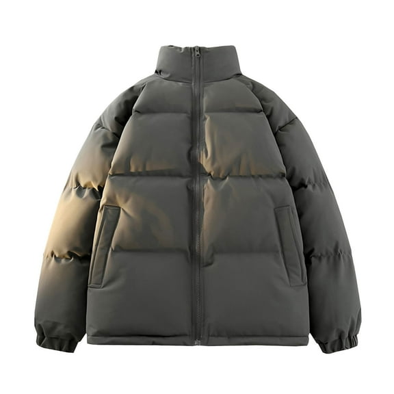 Axiiglly Jackets for Men Zipper Up Warm Winter Jackets Solid Color Puffer Jacket Outdoor Plus Size Work Coats Casual Comfy Wind Breaker Jackets with Pockets