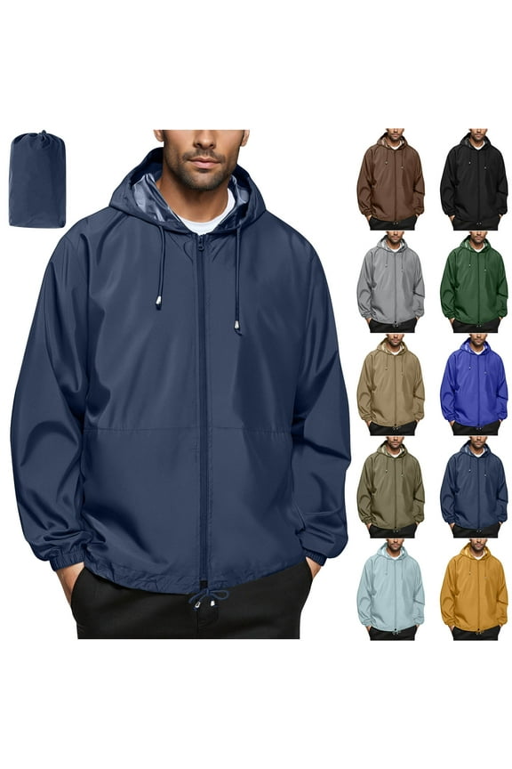 Jackets for Men Running Rain Jacket Windbreaker Outdoor Lightweight Packable Hooded Jackets with Pockets