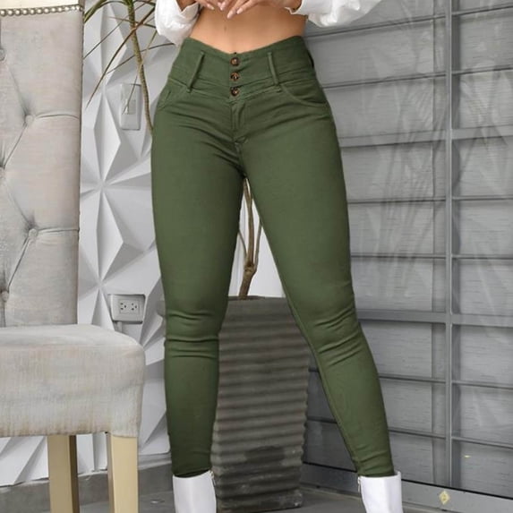 Axiiglly Jeggings for Women High Waist Stretchy Pants Slim Fit Straight Leg Pants with Pockets Multi Button Soft Breathable Pants