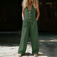 thumbnail image 1 of Axiiglly Jumpsuits for Women Linen V Neck Button Sleeveless Tank Rompers Trendy Casual Breathable One Piece Cotton Overalls, S-3XL, 1 of 6