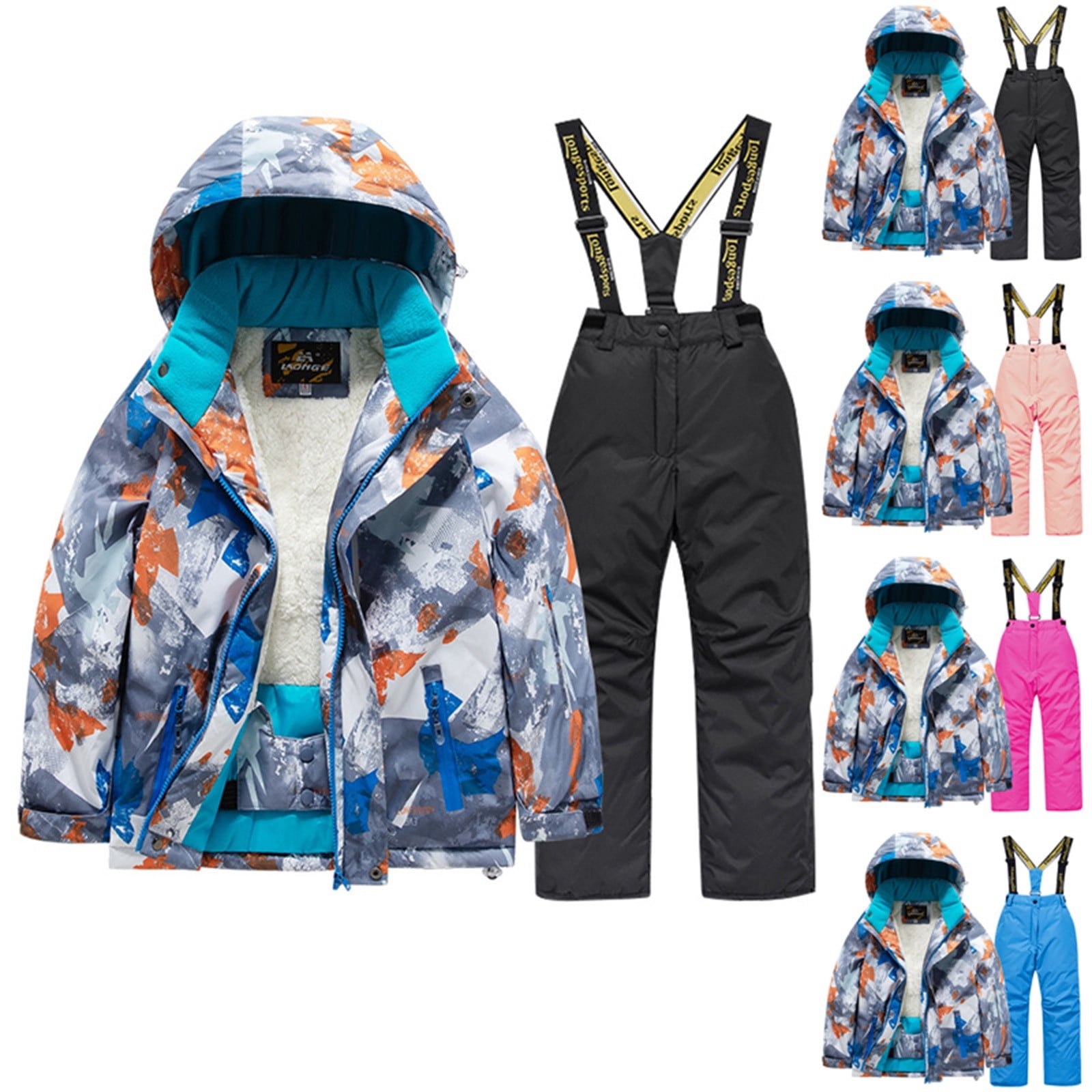 Axiiglly Kids Snow Suit Plush Multicolor Hooded Jacket Elastic Waist ...