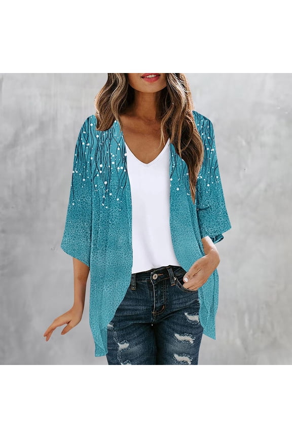 Kimono Cardigans for Women 3/4 Sleeve Chiffon Boho Flowy Blouses Lightweight Casual Summer Tops 2026, S-2XL