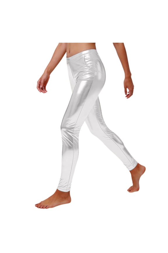 Leggings for Women Metallic Shiny Leggings with Pockets Super Stretch Elastic Waist Party Club Punk Glossy Pants, S-2XL