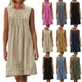 thumbnail image 1 of Horkkom Linen Dress Women Plus Size Crewneck Sleeveless Mini Dresses Summer Beach Casual Dresses XXXL, 1 of 9