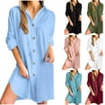 thumbnail image 1 of Axiiglly Linen Dress for Women Solid Color Shirt Dresses Lapel Half Sleeve Casual Dress Loose Soft Cotton Summer Dress, 1 of 6