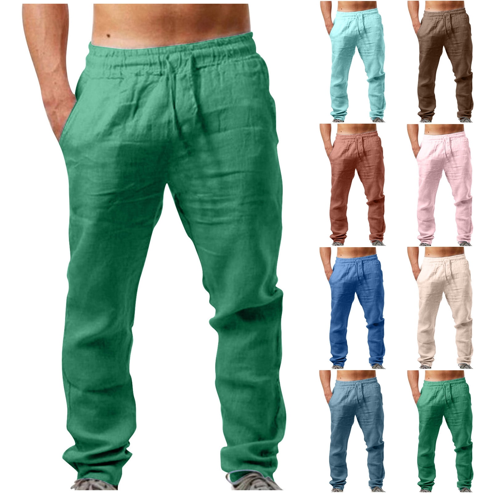 Axiiglly Linen Pants Men Cotton Joggers with Pockets Summer Casual ...