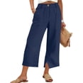 thumbnail image 1 of Axiiglly Linen Pants Women Wide Leg Zipper Button Summer Pants with Pockets Lightweight Beach Boho Cropped Pants, S-3XL, 1 of 6