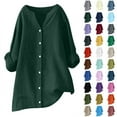 thumbnail image 1 of Horkkom Linen Shirts for Women Casual Soft Cotton Shirts Solid Color Oversized Shirts Long Sleeve Blouses Tops Loose V Neck Button Down Shirts, 1 of 8