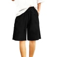 thumbnail image 1 of Axiiglly Linen Shorts for Women Elastic Waist Cotton Linen Bermuda Shorts with Pockets Summer Lounge Wide Leg Long Shorts, S-2XL, 1 of 8
