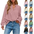 thumbnail image 1 of Horkkom Long Sleeve Blouses for Women Button Solid Color V Neck Tops Casual Fall Outfits for Women 2025 M, 1 of 9